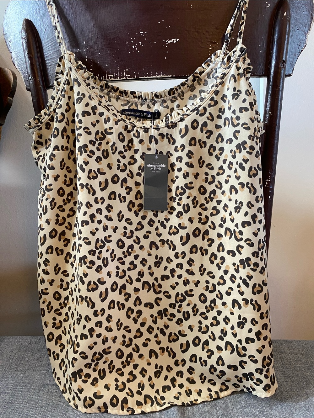 Abercrombie & Fitch Leopard Print Satin Cami in Beige and Black